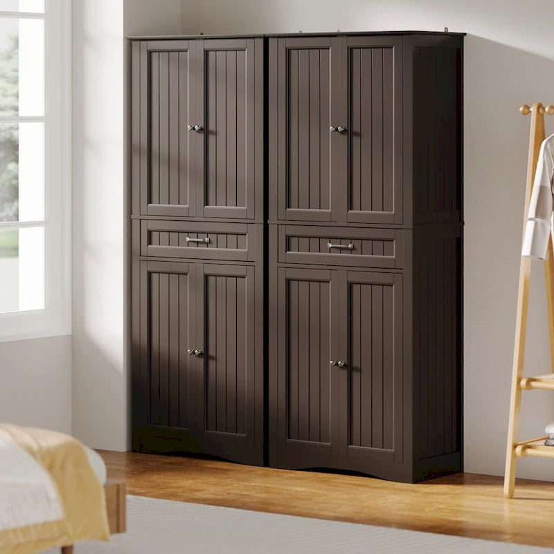 Armoire de cuisine autoportante blanche de 66,5 pouces de haut avec tiroirs coulissants en métal et système de fermeture à clapet