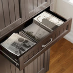 Armoire de cuisine autoportante blanche de 66,5 pouces de haut avec tiroirs coulissants en métal et système de fermeture à clapet