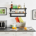 Étagère murale à 2 niveaux Danya B. avec 5 crochets de suspension - Entrée ou salle de bain