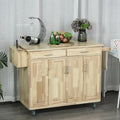 HOMCOM Wooden Rolling Kitchen Island Utility Storage Cart with Drawers, Door Cabinets, and Towel Rack for Dining Room