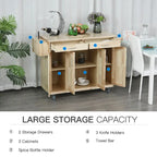 Chariot de cuisine roulant en bois HOMCOM avec tiroirs, placards et porte-serviettes pour salle à manger