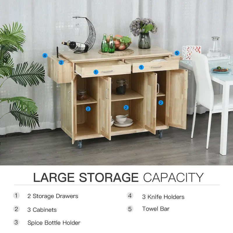 Chariot de cuisine roulant en bois HOMCOM avec tiroirs, placards et porte-serviettes pour salle à manger