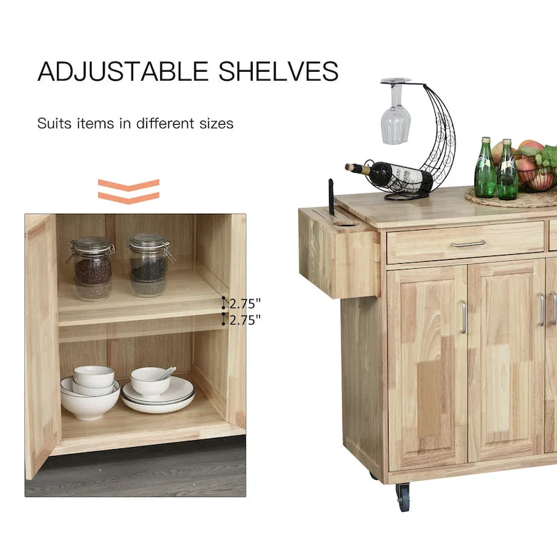Chariot de cuisine roulant en bois HOMCOM avec tiroirs, placards et porte-serviettes pour salle à manger