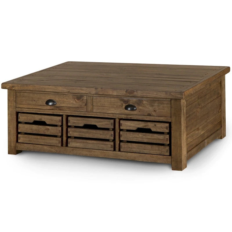 Table basse Stratton Rustic Warm Nutmeg avec plateau relevable et rangement, roulettes