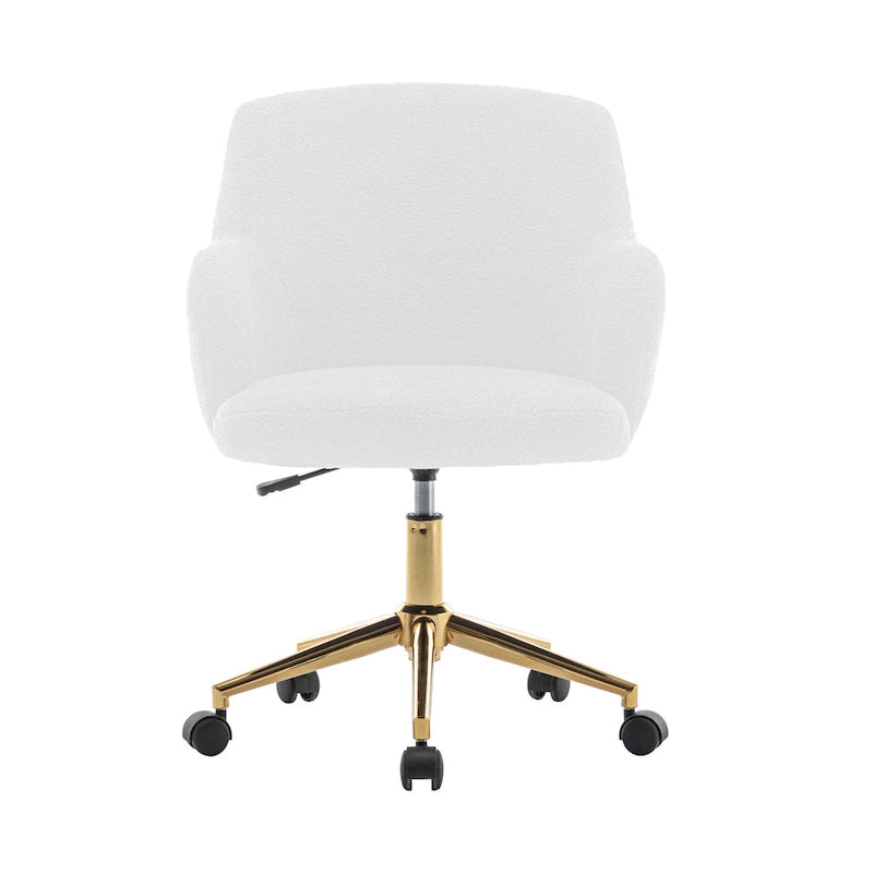 Fauteuil de bureau pivotant Porthos Home Tana, tissu Teddy, pieds chromés dorés