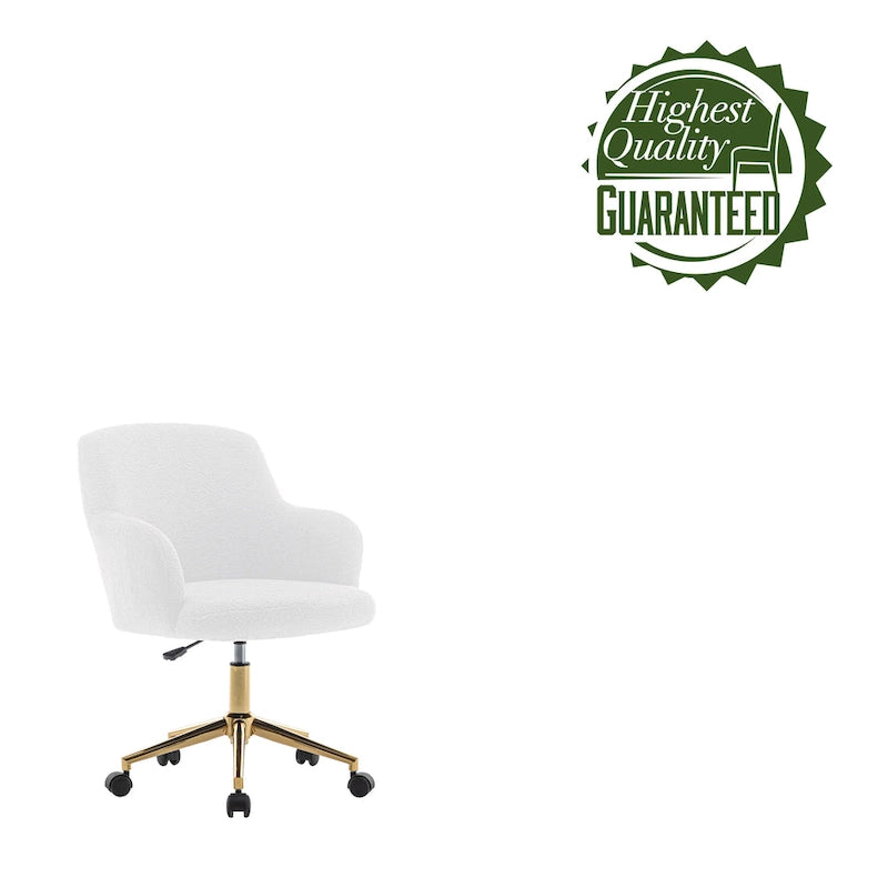 Fauteuil de bureau pivotant Porthos Home Tana, tissu Teddy, pieds chromés dorés