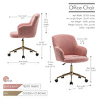 Fauteuil de bureau pivotant Porthos Home Tana, tissu Teddy, pieds chromés dorés