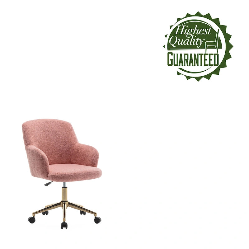 Fauteuil de bureau pivotant Porthos Home Tana, tissu Teddy, pieds chromés dorés