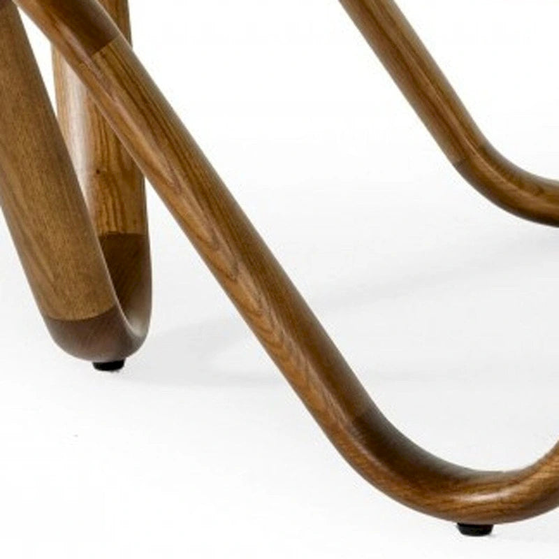 Table basse ronde HomeRoots 45 en noyer et verre transparent, style abstrait - 45 x 45 x 15