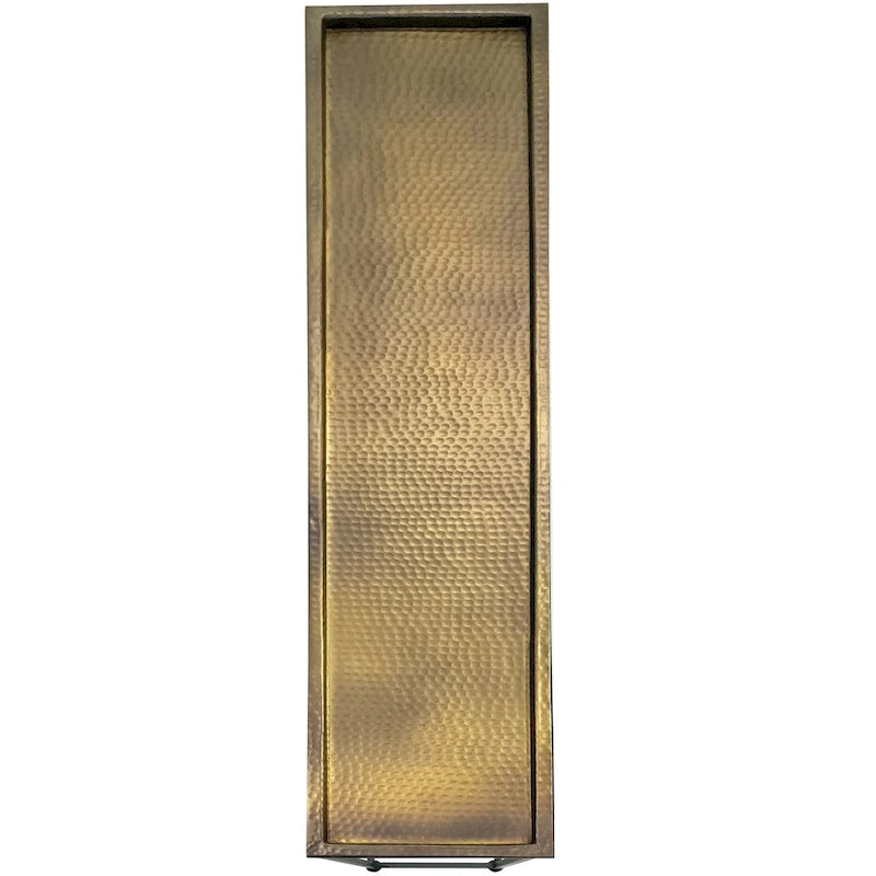 Table console Aurelia 122 cm, plateau en bronze antique martelé artisanalement, structure en fer noir de style industriel