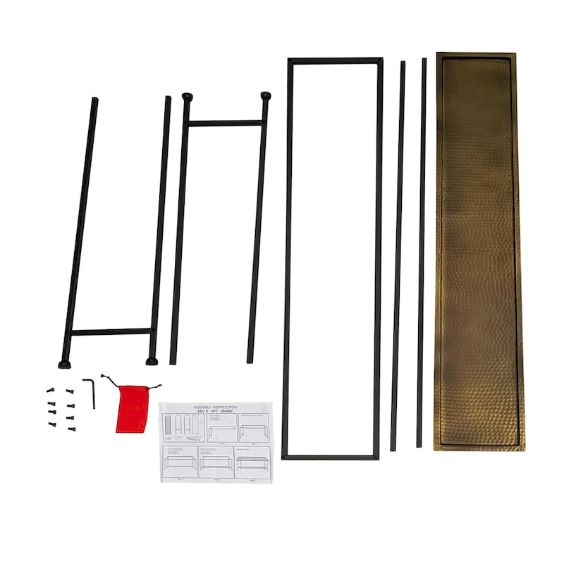 Table console Aurelia 122 cm, plateau en bronze antique martelé artisanalement, structure en fer noir de style industriel