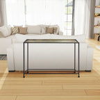 Table console Aurelia 122 cm, plateau en bronze antique martelé artisanalement, structure en fer noir de style industriel