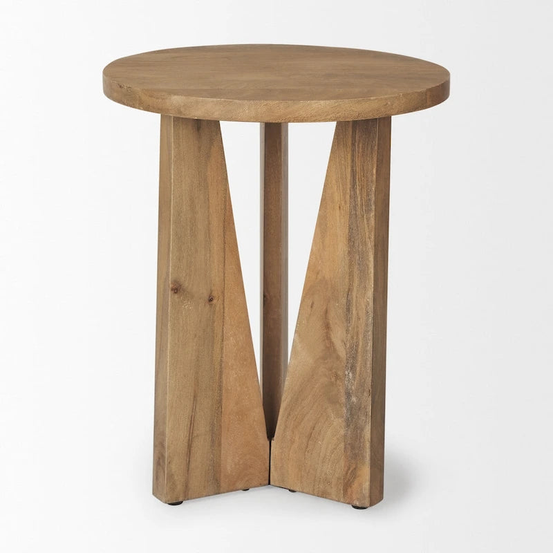 Table d'appoint ronde Mattius en bois massif brun clair
