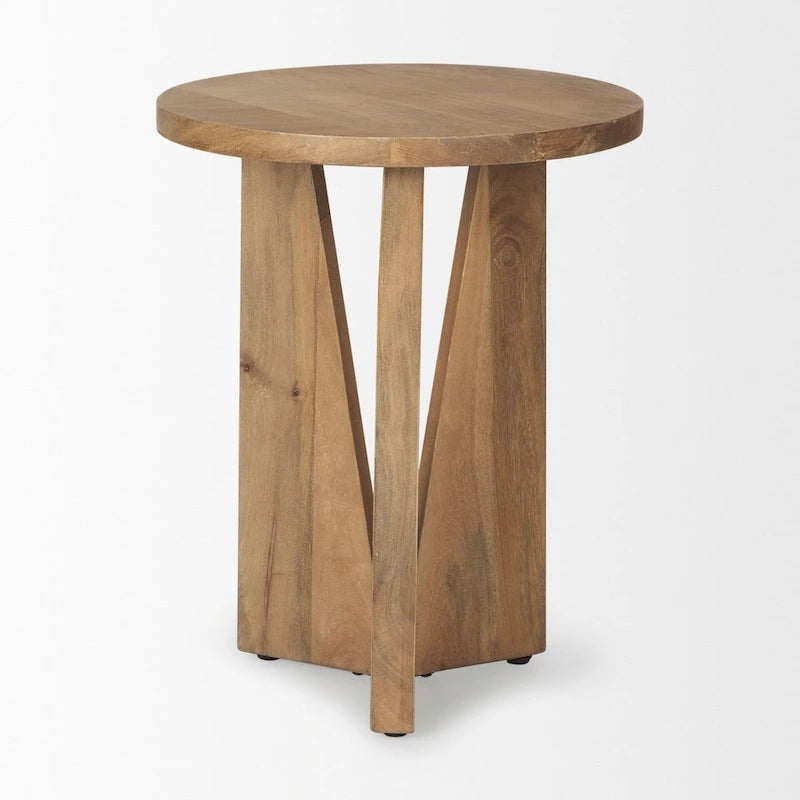Table d'appoint ronde Mattius en bois massif brun clair