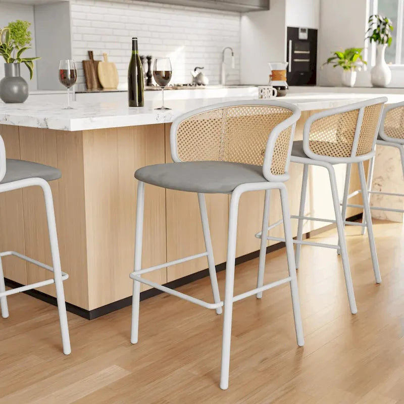 Tabouret de bar LeisureMod Ervilla avec structure en acier thermolaqué blanc, lot de 2 - 37
