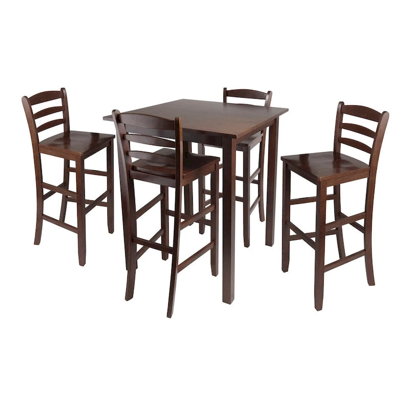 5-Pc High Table with Ladder-back Bar Stools, Walnut