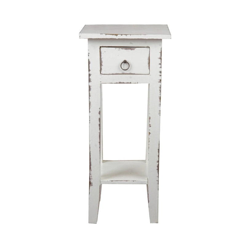 Table d'appoint étroite en bois massif vieilli - 65,4 cm - Blanc délavé