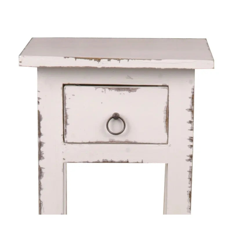 Table d'appoint étroite en bois massif vieilli - 65,4 cm - Blanc délavé