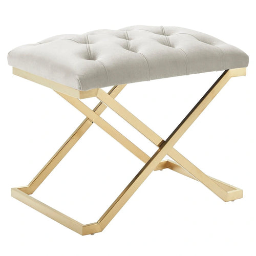 Banc simple contemporain ivoire et or avec capitonnage à boutons