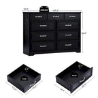 Commode de chambre, commode longue à 9 tiroirs avec poignées antiques, commode en bois pour chambre d'enfant, salon, entrée et couloir