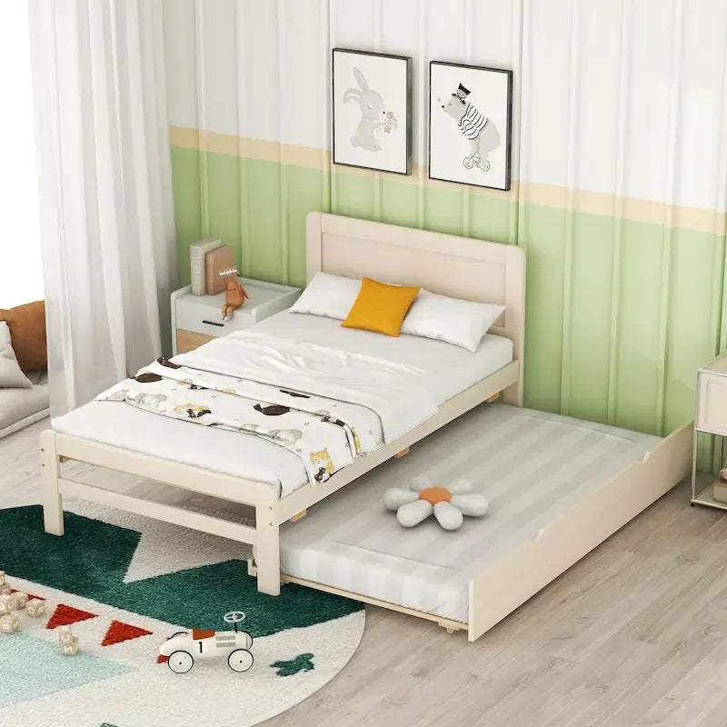 Cadre de lit plateforme en bois au design moderne avec lit gigogne