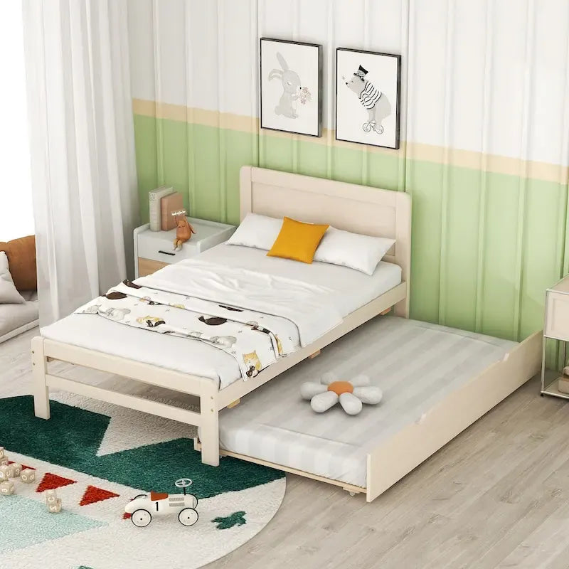 Cadre de lit plateforme en bois au design moderne avec lit gigogne