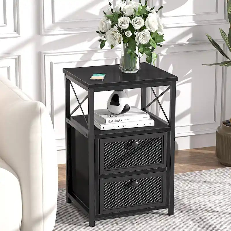 Table de chevet Javlergo avec 2 tiroirs et étagère de rangement pour chambre à coucher, petite table de chevet, table de nuit