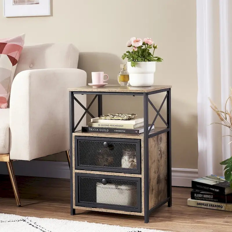 Table de chevet Javlergo avec 2 tiroirs et étagère de rangement pour chambre à coucher, petite table de chevet, table de nuit