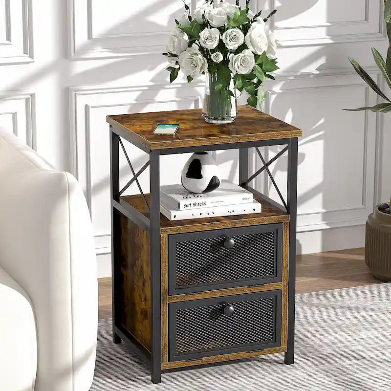 Table de chevet Javlergo avec 2 tiroirs et étagère de rangement pour chambre à coucher, petite table de chevet, table de nuit