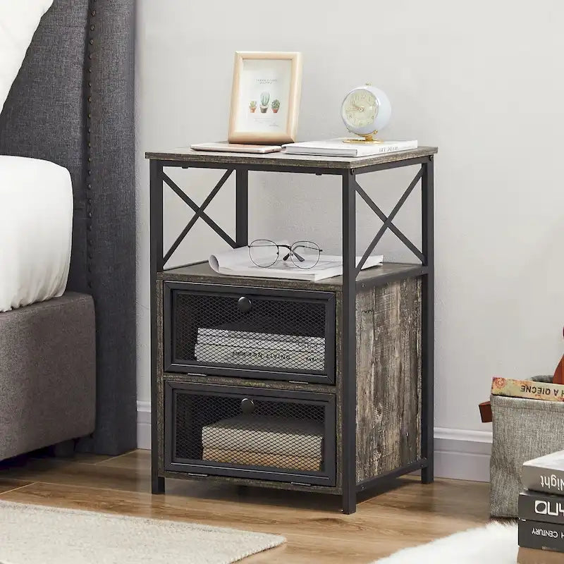 Table de chevet Javlergo avec 2 tiroirs et étagère de rangement pour chambre à coucher, petite table de chevet, table de nuit