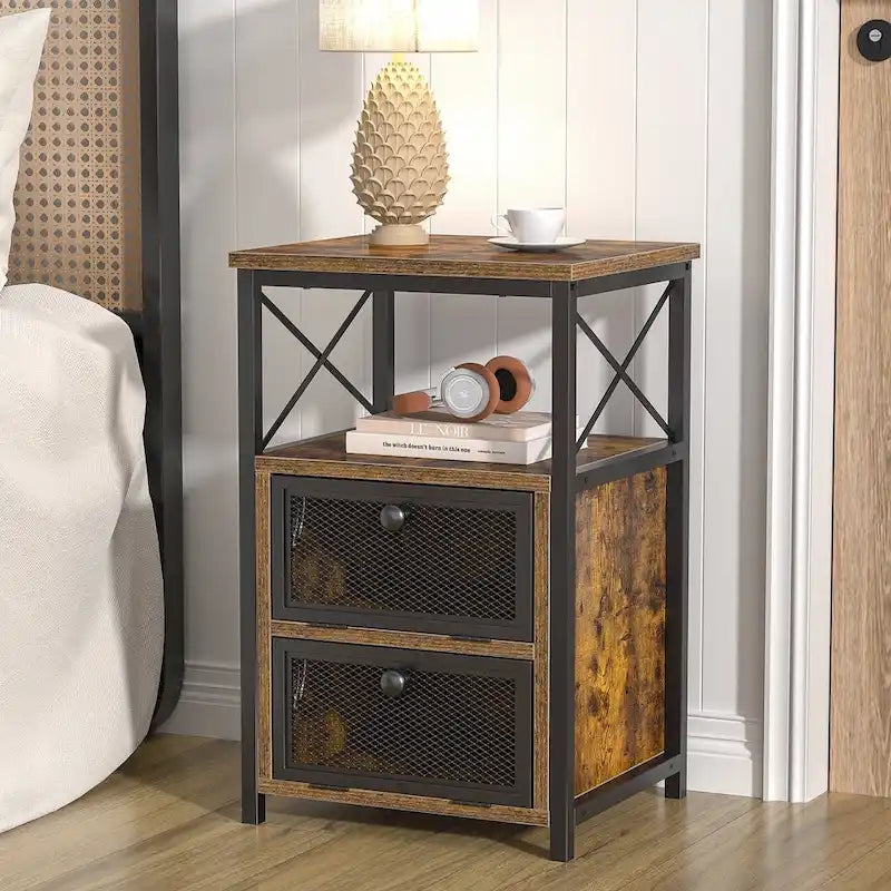 Table de chevet Javlergo avec 2 tiroirs et étagère de rangement pour chambre à coucher, petite table de chevet, table de nuit