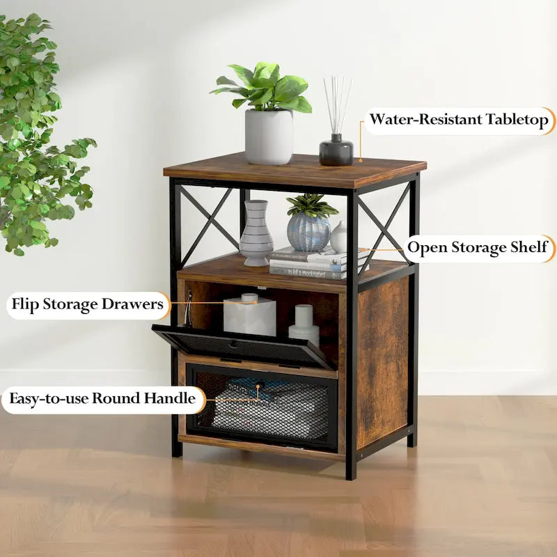 Table de chevet Javlergo avec 2 tiroirs et étagère de rangement pour chambre à coucher, petite table de chevet, table de nuit