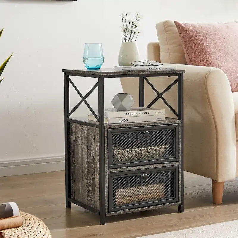 Table de chevet Javlergo avec 2 tiroirs et étagère de rangement pour chambre à coucher, petite table de chevet, table de nuit