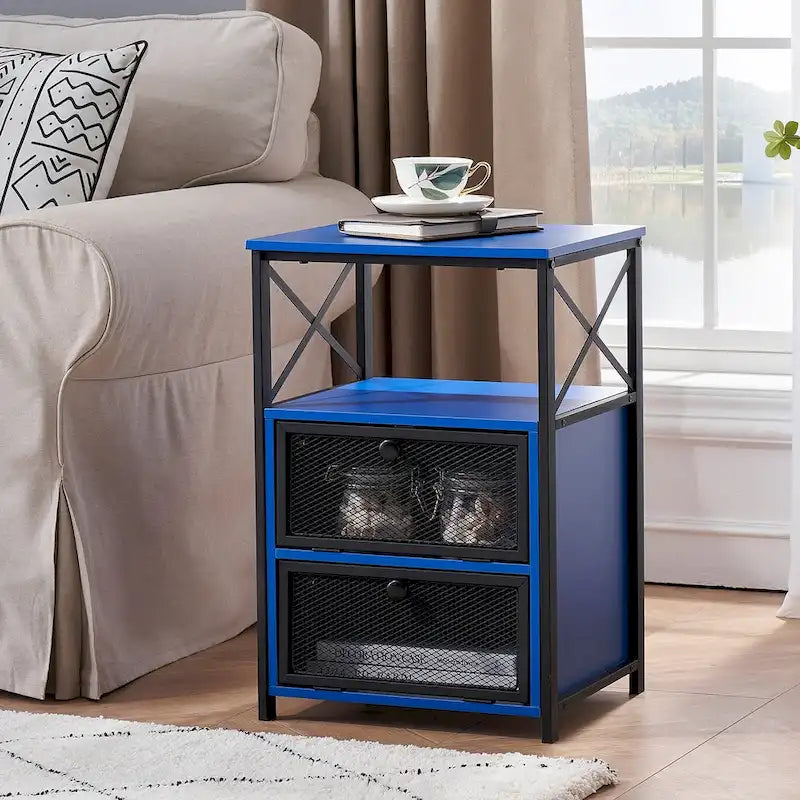 Table de chevet Javlergo avec 2 tiroirs et étagère de rangement pour chambre à coucher, petite table de chevet, table de nuit