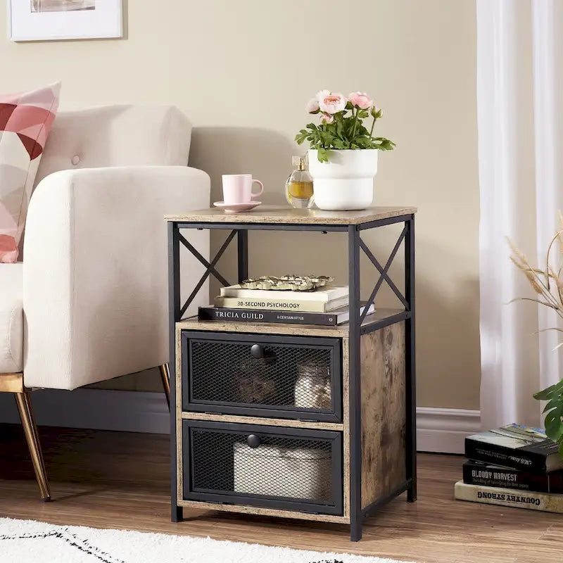 Table de chevet Javlergo avec 2 tiroirs et étagère de rangement pour chambre à coucher, petite table de chevet, table de nuit