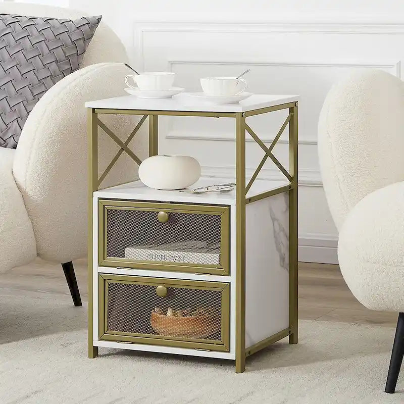 Table de chevet Javlergo avec 2 tiroirs et étagère de rangement pour chambre à coucher, petite table de chevet, table de nuit