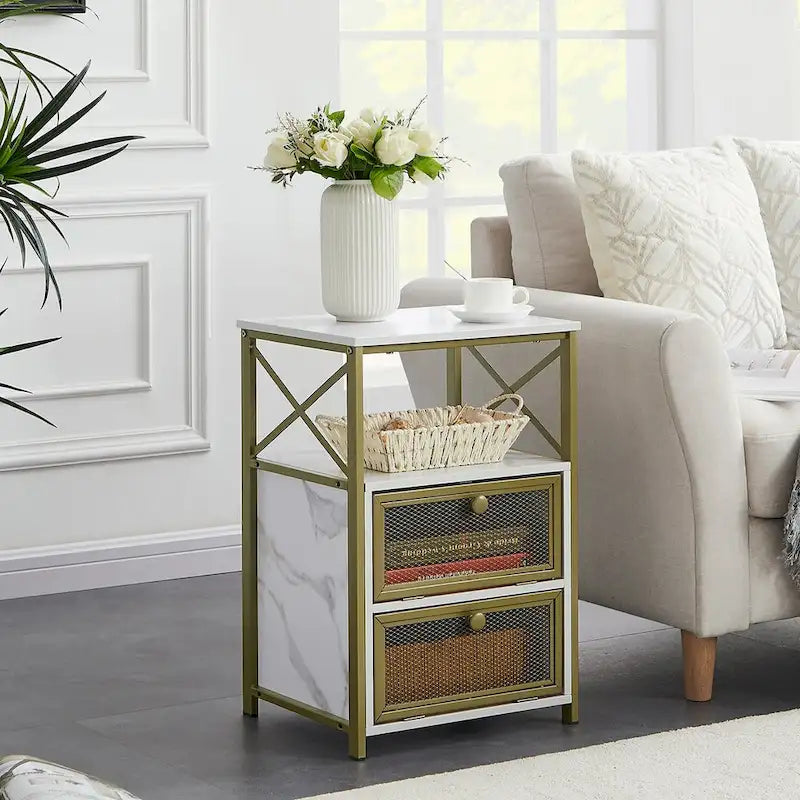 Table de chevet Javlergo avec 2 tiroirs et étagère de rangement pour chambre à coucher, petite table de chevet, table de nuit