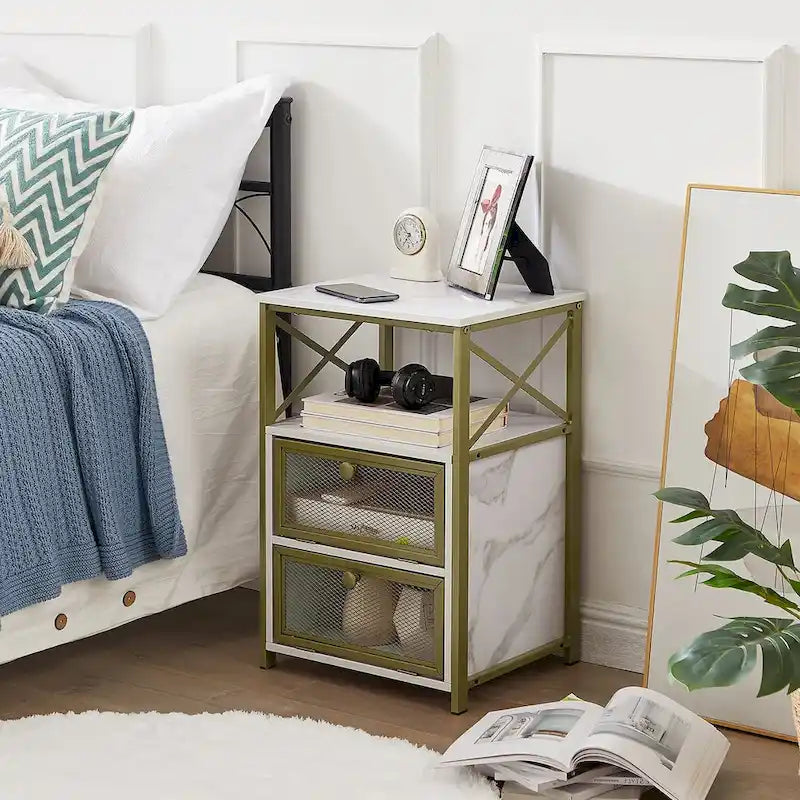 Table de chevet Javlergo avec 2 tiroirs et étagère de rangement pour chambre à coucher, petite table de chevet, table de nuit