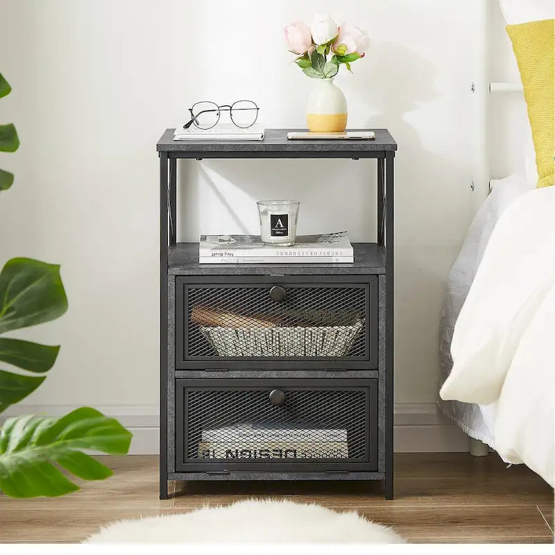 Table de chevet Javlergo avec 2 tiroirs et étagère de rangement pour chambre à coucher, petite table de chevet, table de nuit