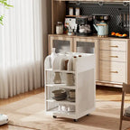 Îlot de cuisine mobile à 4 niveaux avec étagère à épices et roulettes verrouillables, design simple.