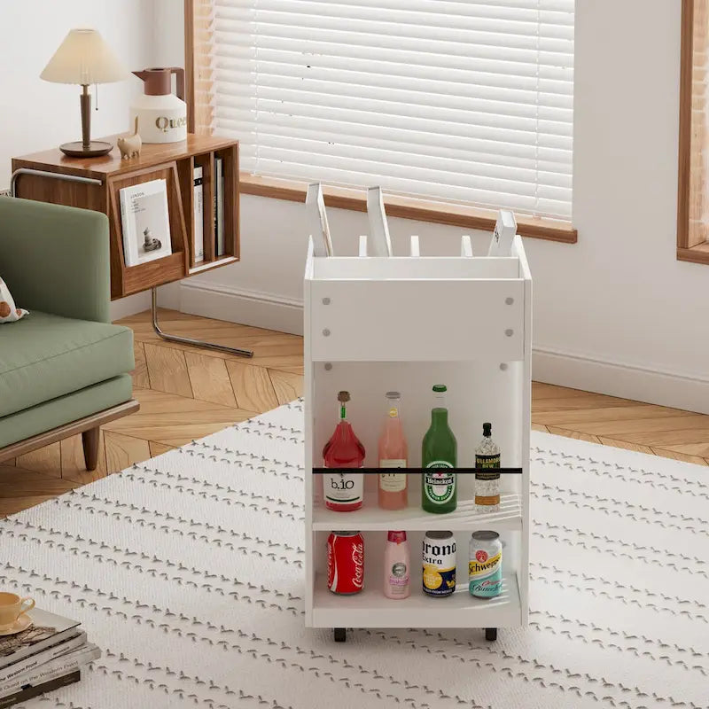 Îlot de cuisine mobile à 4 niveaux avec étagère à épices et roulettes verrouillables, design simple.