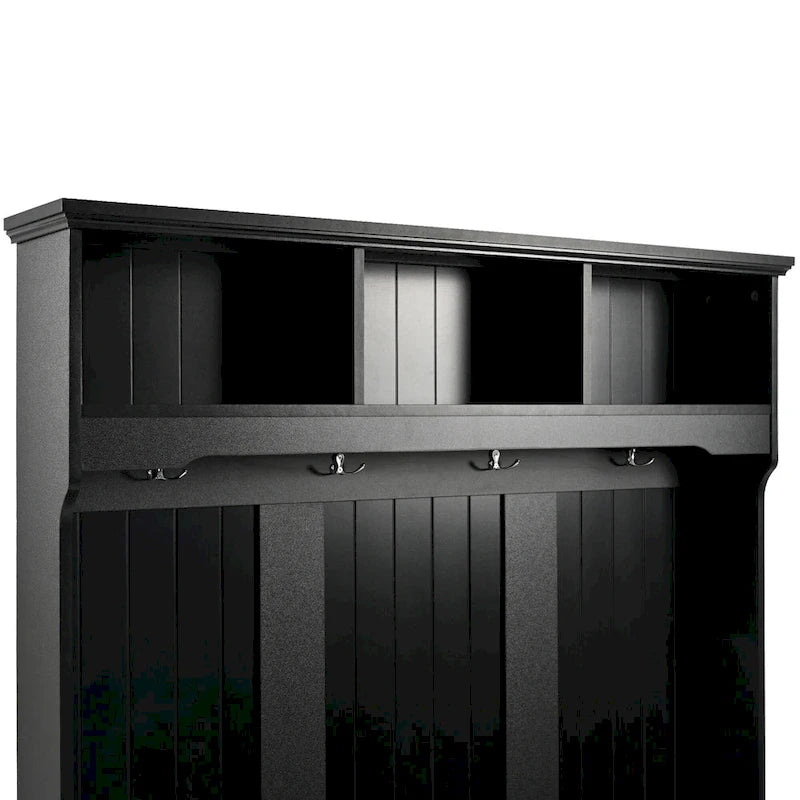 Banc d'entrée 5 en 1 avec portes à volets, porte-manteau, coussin et 4 crochets robustes, meuble d'entrée de 120 cm de large avec banc de rangement