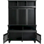 Banc d'entrée 5 en 1 avec portes à volets, porte-manteau, coussin et 4 crochets robustes, meuble d'entrée de 120 cm de large avec banc de rangement