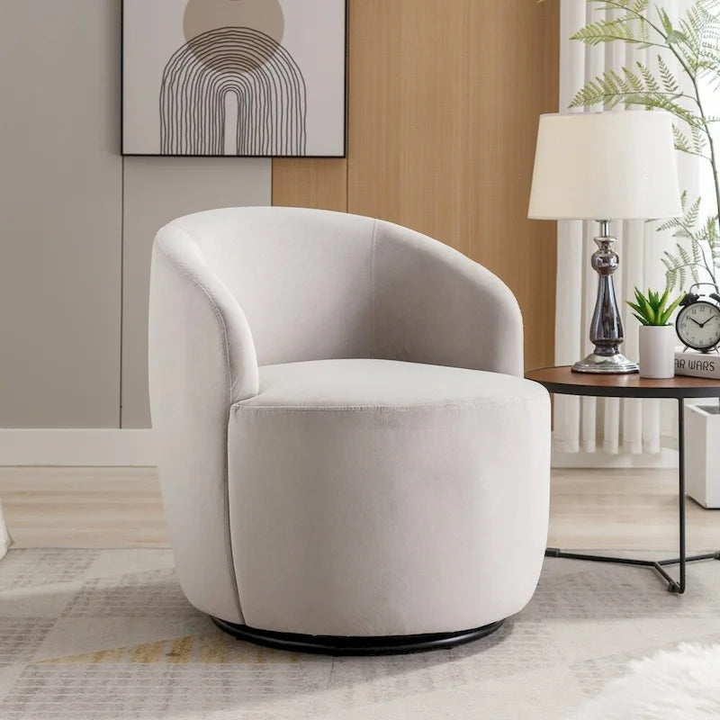 Fauteuil pivotant en velours avec anneau métallique à revêtement en poudre noir