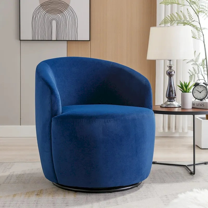 Fauteuil pivotant en velours avec anneau métallique à revêtement en poudre noir