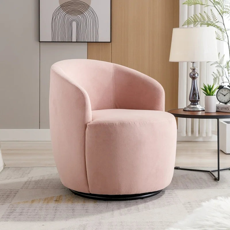 Fauteuil pivotant en velours avec anneau métallique à revêtement en poudre noir