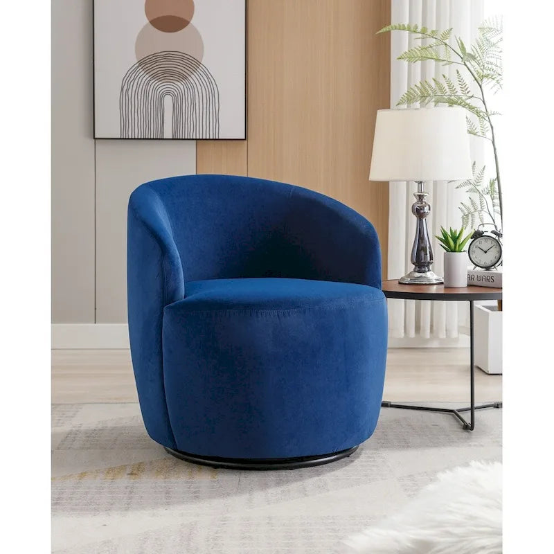 Fauteuil pivotant en velours avec anneau métallique à revêtement en poudre noir