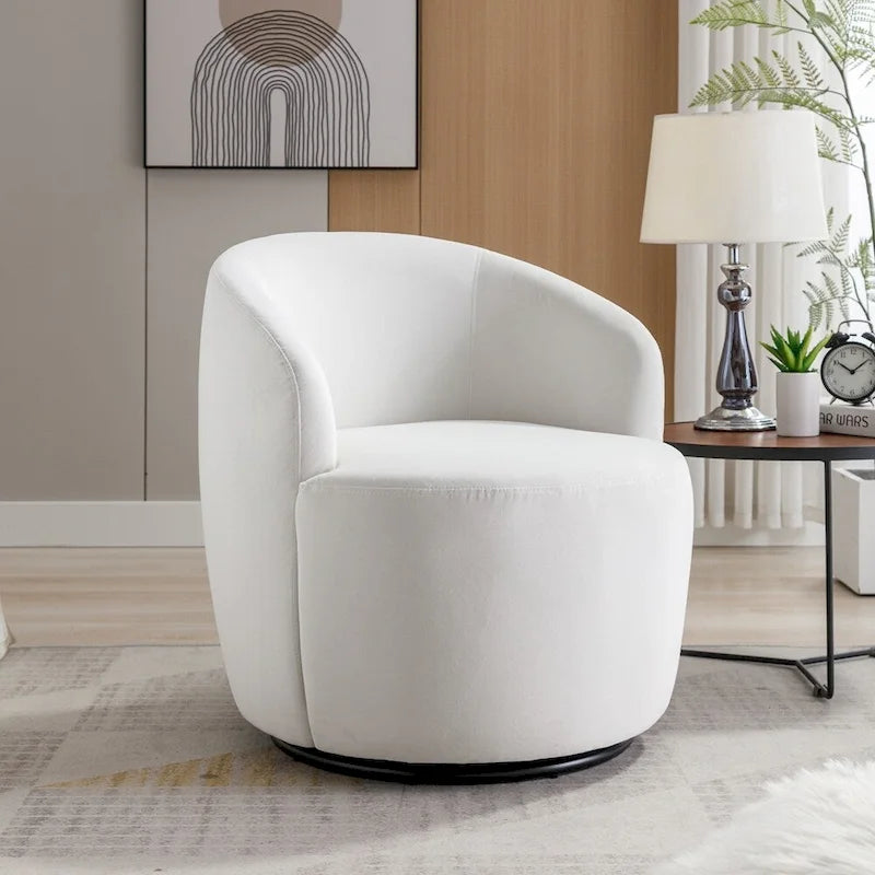 Fauteuil pivotant en velours avec anneau métallique à revêtement en poudre noir