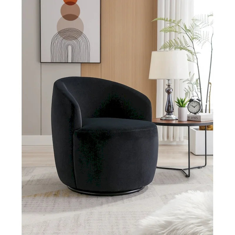 Fauteuil pivotant en velours avec anneau métallique à revêtement en poudre noir
