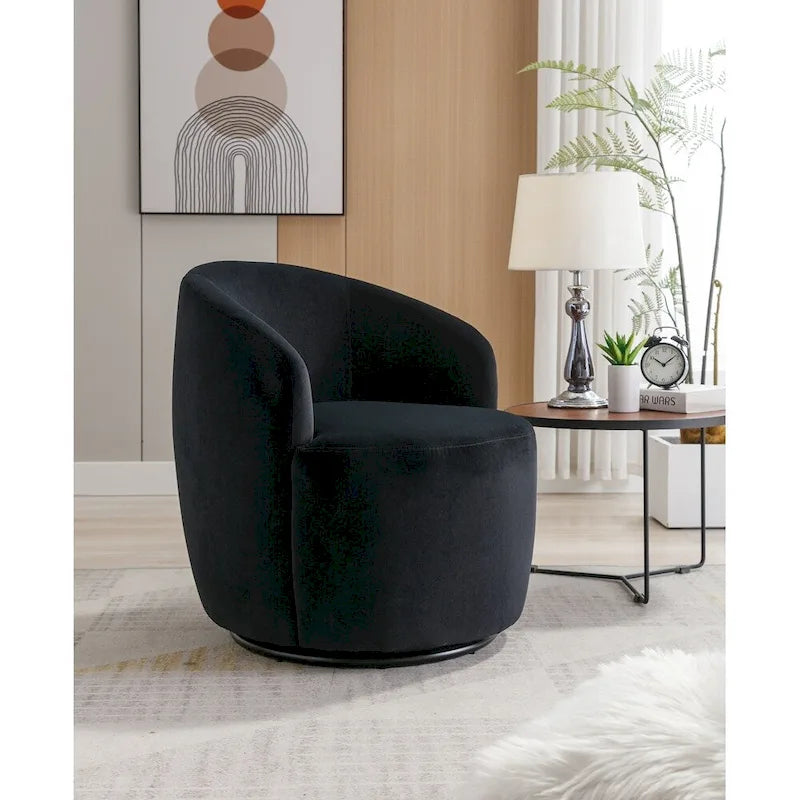 Fauteuil pivotant en velours avec anneau métallique à revêtement en poudre noir